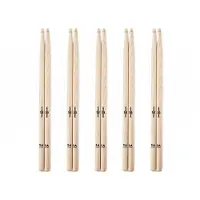 Gear4Music 5A Wood Tip Hickory Drumsticks 5 Pack