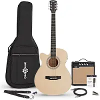 Gear4Music Pack avec Guitare Électro-Acoustique à Pan Coupé pour Gaucher et Ampli 15 W par
