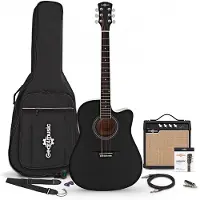 Gear4Music Dreadnought Cutaway Electro Acoustic Guitar Black 15W Acoustic Amp & Accessory Pack