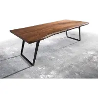 DELIFE Table-à-manger Edge 260x100 XL acacia marron métal incliné Live-Edge