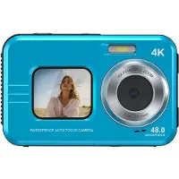 INF Appareil Photo Numérique 4K Étanche Double Écran - ABS, 10.5x6.7x3cm Bleu