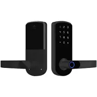 INF Serrure de porte intelligente Tuya - Entrée biométrique sans clé Bluetooth TTLock pour maison, appartement, hôtel, école Le noir