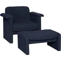 Hubsch Fauteuil lounge Softy avec repose-pieds bleu foncé