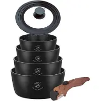 ROYAL SWISS Batterie de cuisine 6 pièces avec poignées amovibles, en acier inoxydable, compatible induction,