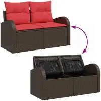 vidaXL Ensemble de canapés de jardin avec coussins (10 pièces), en polyrotin marron et rouge