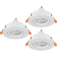 Eglo , lot de 3 spots encastrables LED Barranco, spots de plafond pour salon, projecteurs de plafond pivotants en plastique de couleur blanche, lumière blanc chaud, avec ampoules GU10 incluses