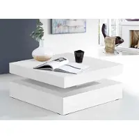 Forte Table basse plateau rotatif - Carré Blanc brillant - 78 x 78 x 36 cm - COFFEE