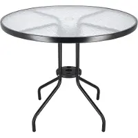 Springos Table de bistrot Table métallique avec plateau en verre Table de jardin avec trou pour parasol Table d'appoint pour l'intérieur et l'extérieur