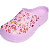 Ladeheid Sabots de jardin pour femmes, ultra-légers en EVA, à motifs, chaussures de jardin LA-CA-ComoHappyWoman (violet clair/fleurs, 36)