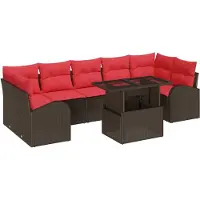 vidaXL Ensemble de canapés de jardin avec coussins et rangement, 8 pièces, en rotin synthétique marron