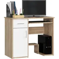 Akord Bureau Jay en Chêne Sonoma et Blanc avec Étagère Tiroir et Rangement