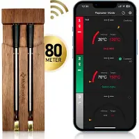 MostEssential Thermomètre à viande intelligent - sans fil - portée de 80 m - autonomie de 36 heures - Bluetooth 5.2 - batterie 2000mAh - double sonde Dark Brown Edition