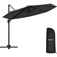 LifeGoods Parasol flottant - 6 pieds - Rotation 360° - Rond Ø300 cm - Housse de protection incluse - Anthracite