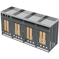 OKWISH Abri pour poubelles verrouillable avec bac à plantes quatre compartiments avec portes effet bois avec base ventilée pour jardin et cour acier gris aspect bois
