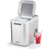 Arebos Machine à glaçons Ice Cube Maker avec deux tailles de glaçons, fonctionnement silencieux, fonction d'auto-nettoyage et grand réservoir d'eau de 2,2 litres, couleur argent