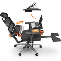 NEWTRAL Pro NT002 Chaise de bureau ergonomique avec repose-pieds - chaise de bureau avec dossier haut+poste de travail amovible Desktop