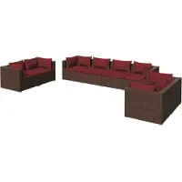 vidaXL Ensemble de jardin lounge 8 pièces avec coussins Poly rotin brun