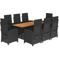 vidaXL Salon de jardin 9 pièces avec coussins noir poly rotin