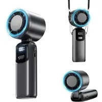 OEM VHV - Ventilateur de cou - Ventilateur de cou rechargeable par USB - Rechargeable par USB, avec écran numérique, éclairage LED, mains libres - Idéal pour la marche, les voyages, le sport