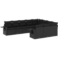 vidaXL Ensemble de 10 canapés de jardin avec coussins noir poly rotin