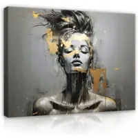 WALLARENA Impression sur toile abstrait femme moderne 120x80 cm xxl tableau décoration deco murale intissée pour salon chambre cuisine