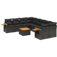 vidaXL Ensemble de salon de jardin 9 pièces avec coussins noir poly rotin