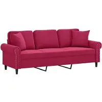 vidaXL Canapé 3 places avec coussins décoratifs rouge vin 180 cm velours