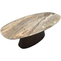 Pole to Pole Table à manger ovale Onyx, 220 cm, avec plateau en céramique imitation marbre - Beige