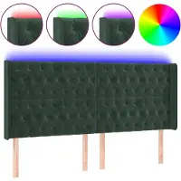 vidaXL Tête de lit LED vert foncé 203x16x118/128 cm velours