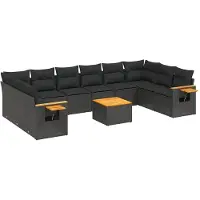 vidaXL Ensemble de salon de jardin 11 pièces avec coussins noir poly rotin