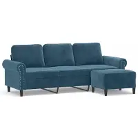 vidaXL Canapé 3 places avec pouf bleu 180 cm velours