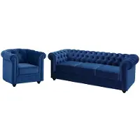 Vente-unique Canapé 3 Places Et Fauteuil Chesterfield - Velours Bleu Roi
