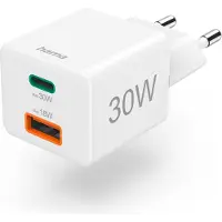Hama Chargeur rapide, 1x USB-C, 1x USB-A, mini-chargeur, PD, 30 W, blanc