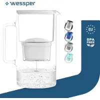 Wessper Carafe filtrante en verre cristallin AquaMax 3 l en blanc, 1 filtre à eau inclus réduit le calcaire et le chlore