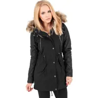 Urban Classics - Parka à manches en simili cuir pour femme TB1091 noir/noir Veste femme automne-hiver taille L
