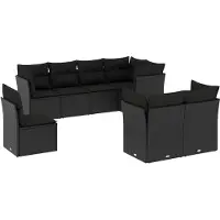 vidaXL Ensemble de jardin canapé 8 pièces avec coussins noir poly rotin