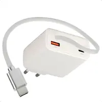 IMoshion Chargeur GaN avec câble USB-C rétractable 65 W - USB-A + USB-C - Blanc