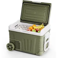 Auronic Electric Cool Box - Compresseur - 35L - 12V et 240 volts - Réfrigérateur de camping - Frigobox Car - Avec roues et poignée - Vert