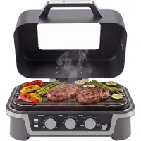 Kitchenbrothers Barbecue électrique et fumoir - Modèle de table pour balcon - 90 °C à 250 °C - 2 600 W - Barbecue de table - Avec hublot