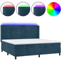 vidaXL Lit boxspring avec matelas & LED bleu foncé 200x200 cm velours