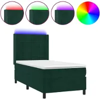 vidaXL Lit boxspring avec matelas & LED vert foncé 90x200 cm velours