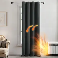 OEM Rideaux thermaux anti-poussière, 96 pouces de long, gris foncé, en une seule pièce, avec anneaux, pour chambre à coucher, salon, 132 x 242 cm (L x H)