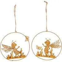 Viana Décoration abeille en métal rouillé Décoration de jardin à suspendre Ø14cm Lot de 4 figurines décoratives Figurines de jardin Rouille noble, 4 pièces