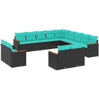 vidaXL Ensemble de 13 canapés de jardin avec coussins, polyrattan noir