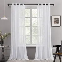 OEM Lot de 2 rideaux en voile blanc effet lin, 140 x 175 cm, rideaux transparents effet lin pour le salon et la chambre à coucher