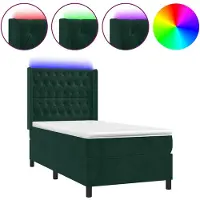 vidaXL Lit boxspring avec matelas & LED vert foncé 90x190 cm velours