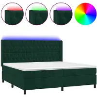 vidaXL Lit boxspring avec matelas & LED vert foncé 200x200 cm velours