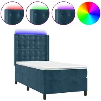 vidaXL Lit boxspring avec matelas & LED bleu foncé 100x200 cm velours