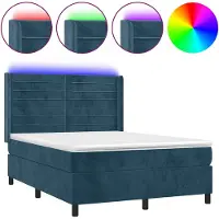 vidaXL Lit boxspring avec matelas & LED bleu foncé 140x200 cm velours