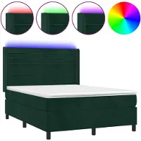 vidaXL Lit boxspring avec matelas & LED vert foncé 140x200 cm velours